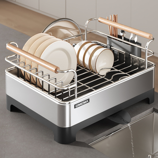 304不锈钢沥水碗架厨房置物架碗碟收纳架台面家用多功能放碗盘子