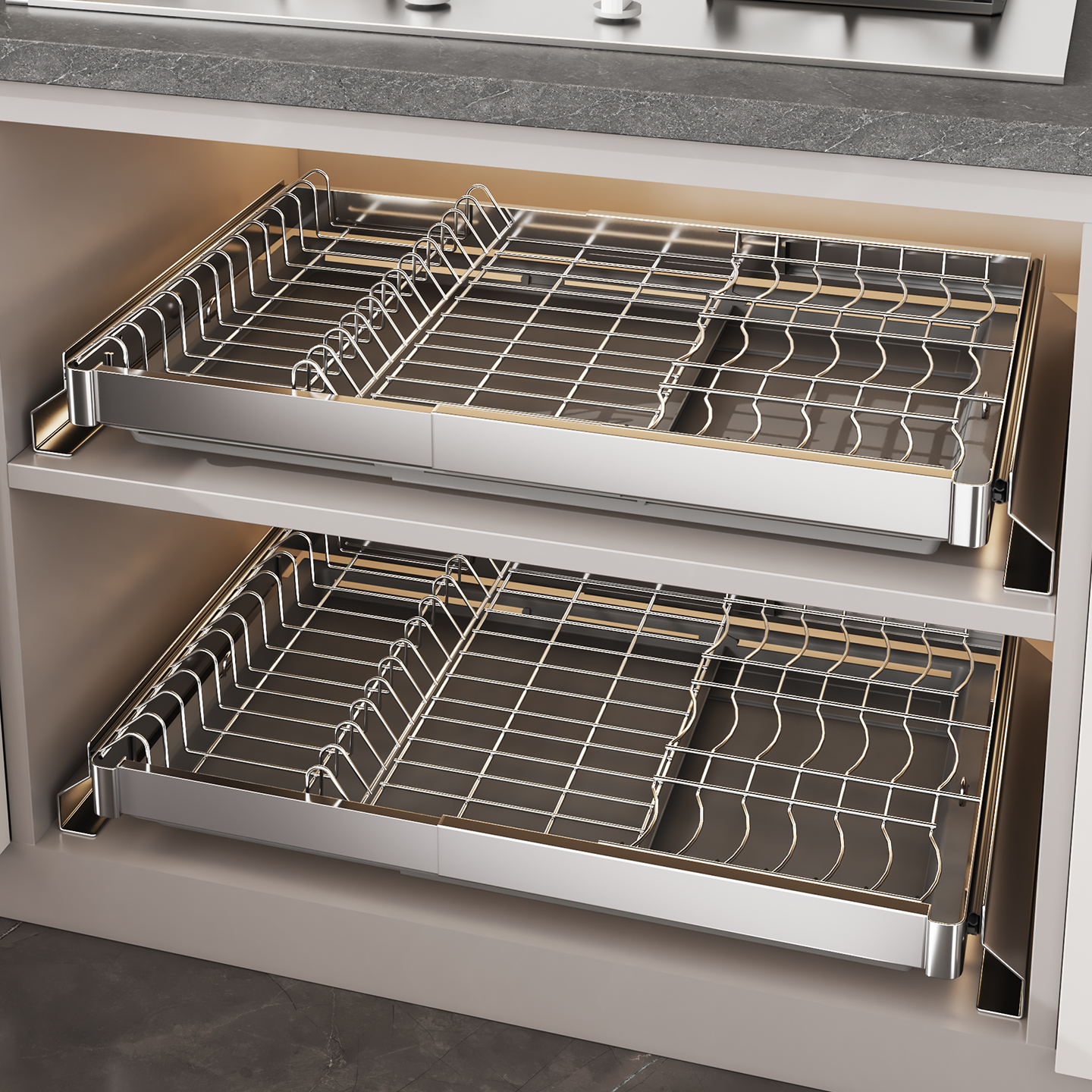 【可伸缩拉篮】适配大多数橱柜