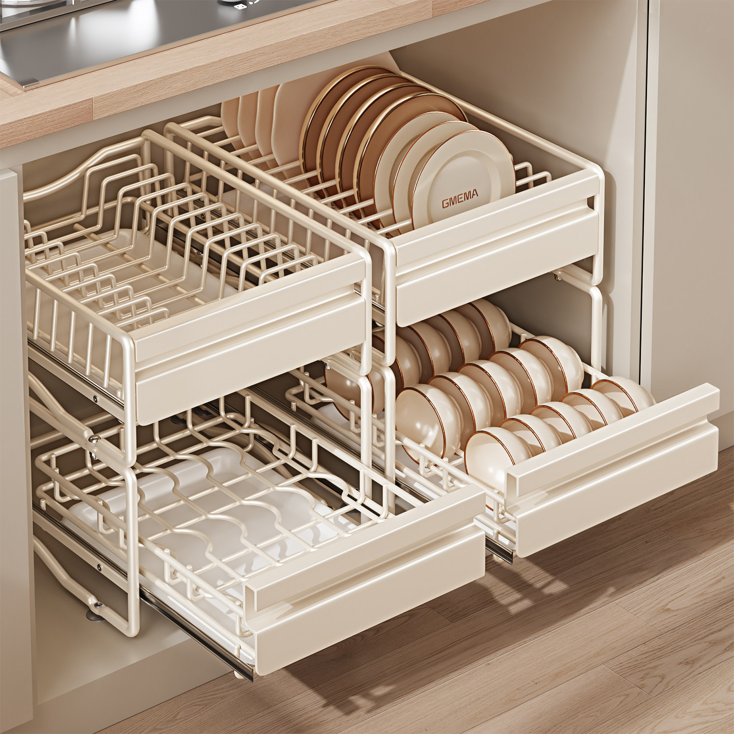 橱柜内抽拉碗架抽屉式拉篮碗碟收纳架厨房抽拉式置物架沥水架,厨房/烹饪用具,碗架,淘宝优惠券,粉丝福利购,淘宝优惠卷