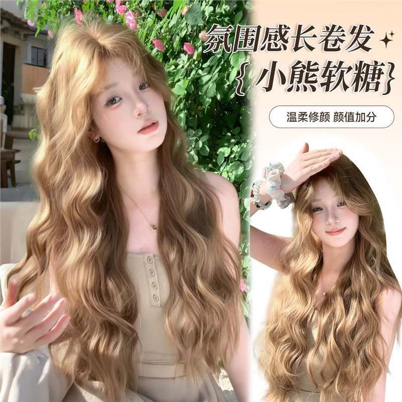 假发女亚麻长直发棕中分懒惰长卷