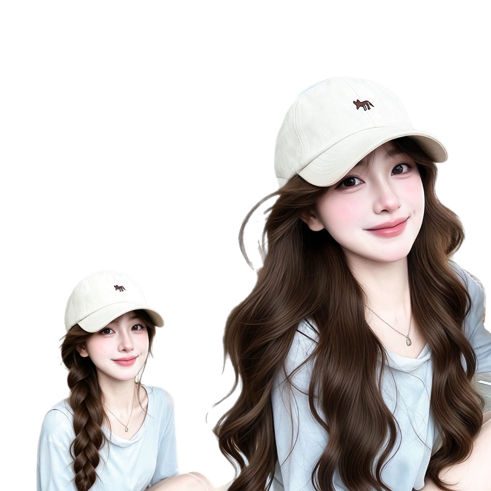 棒球帽子假发夏季防晒造型一体女