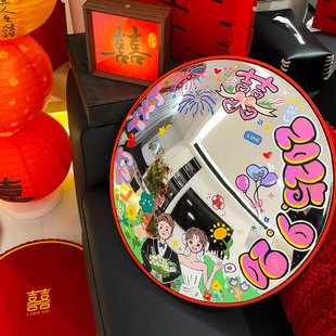 备婚好物~拍照道具婚礼凹凸镜手工彩绘diy客厅结装饰反光镜摆件