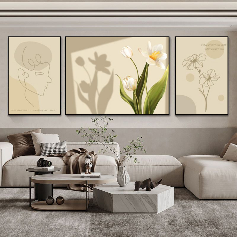 装饰画挂画现代轻奢抽象极简光影植物花卉客厅沙发背景墙璧三联画