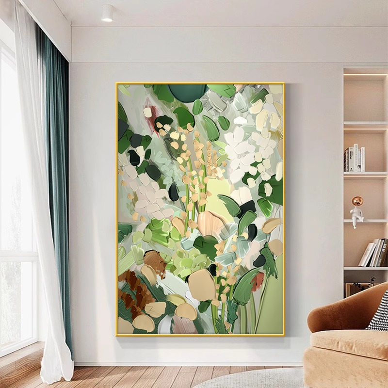 大芬村油画客厅装饰画花卉高级侘寂风玄关餐厅挂画现代轻奢落地画图片