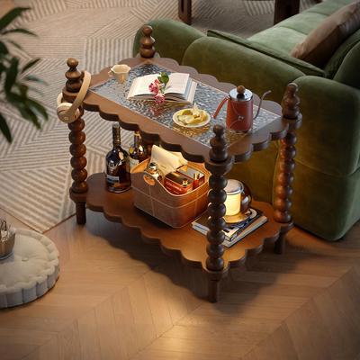 MOER法式沙发边几复中古风实木小茶几推车置物架可移动床头窄柜