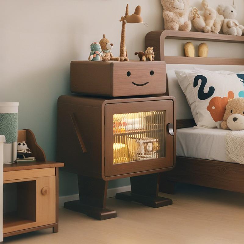 MOER实木机器人床头柜家用卧室床边柜小型边几柜创意储物收纳柜