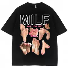 MILF Man I Love Feet Funny Footprint Graphic Cotton Oversize T-Shirt for Men and Women