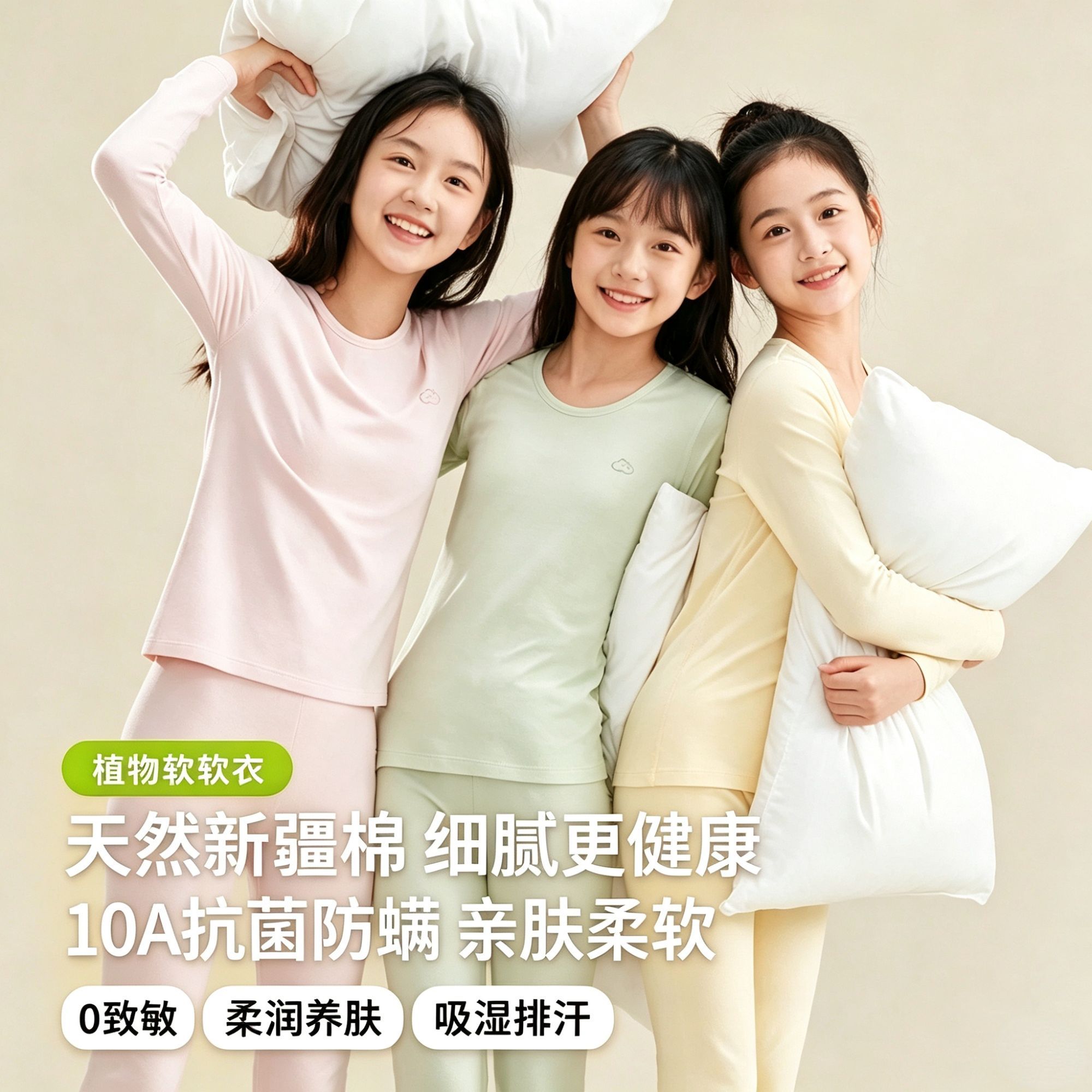 初中生少女秋衣秋裤套装纯棉女大童儿童保暖内衣小学生青少年高中