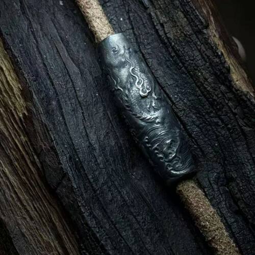 国潮龙纹天珠隔珠串珠国风古法錾刻做旧道系文化diy配件