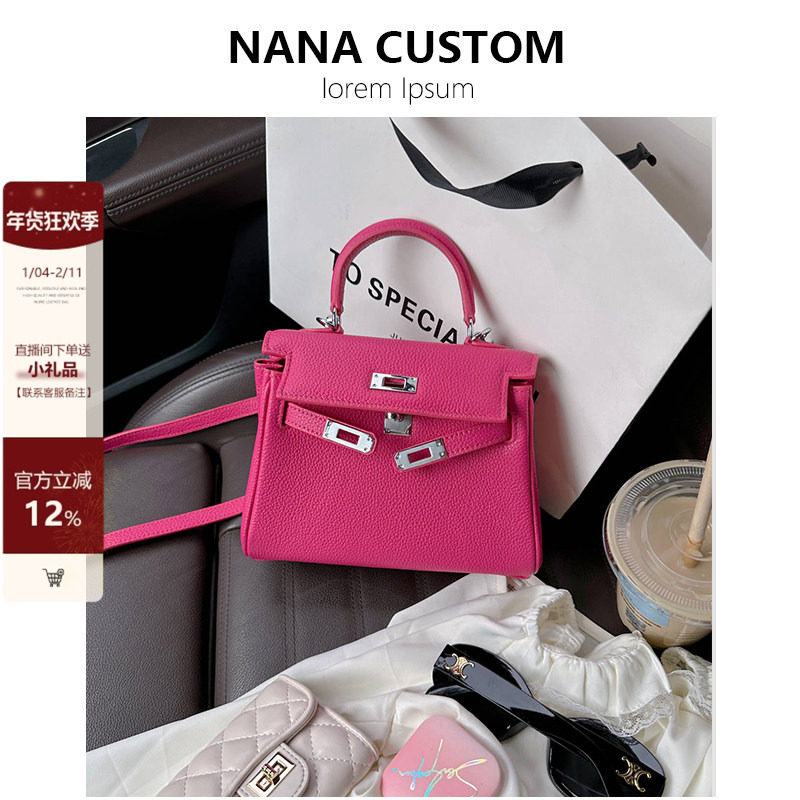 树莓红色迷你二代凯莉包女高级感真皮手提包大容量百搭单肩斜挎包,箱包皮具/热销女包/男包,通用款女包,淘宝优惠券,粉丝福利购,淘宝优惠卷