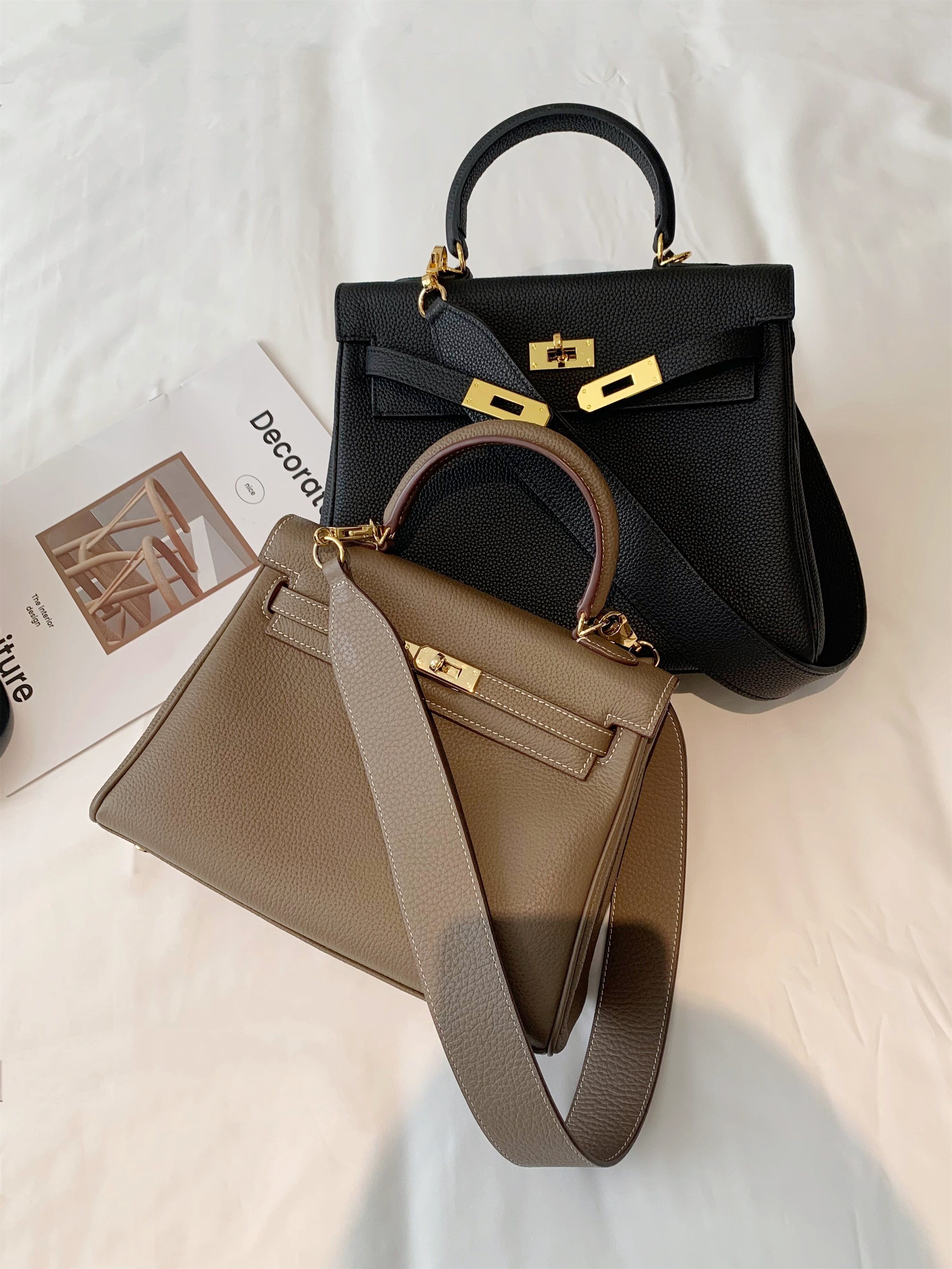 头层togo牛皮荔枝纹宽肩带小方包女高级感手提包百搭单肩斜挎包包