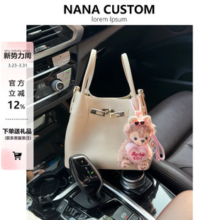 小众粉色手提菜篮子包包女真皮百搭水桶包春夏新款单肩斜挎托特包