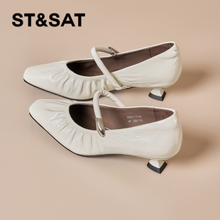 星期六简约百搭高跟单鞋女2025冬季新款时尚舒适尖头浅口玛丽珍鞋
