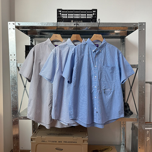 卡其大叔 25ss日系复古短袖格子衬衫男女同款百搭半袖简约衬衣