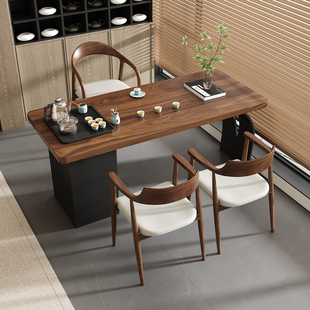 南美胡桃木轻奢高级感实木小型阳台茶桌椅组合办公桌带茶台一体式