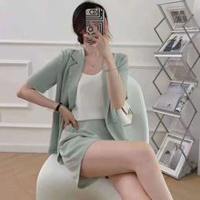 短袖西装外套女2025夏季新款薄款高级感休闲时尚小西服两件套女装