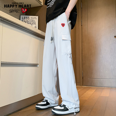 查尔斯桃心冰丝工装速干裤子男