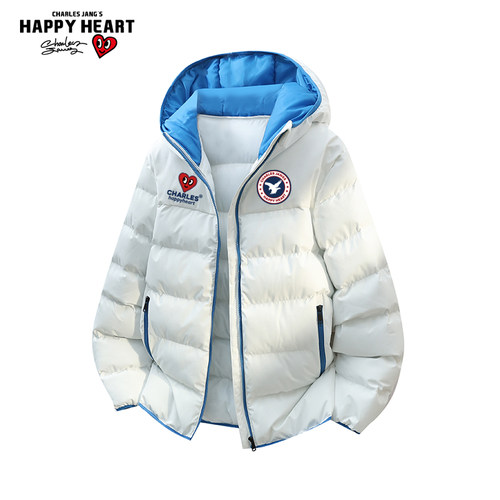 查尔斯桃心印花连帽棉服男女冬季新款加厚休