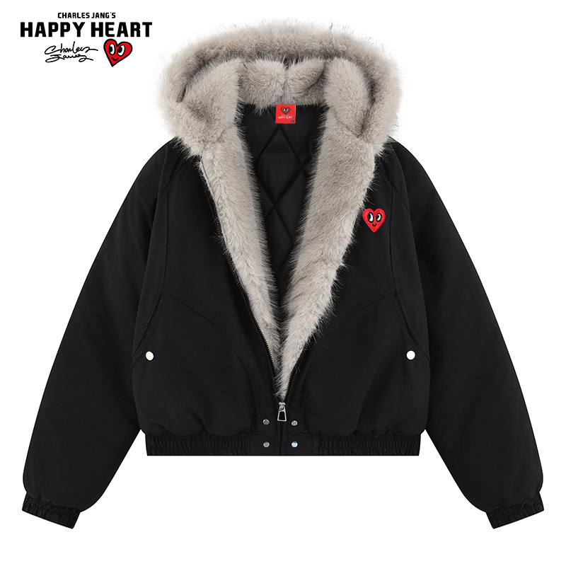 查尔斯桃心美式复古座山雕棉服