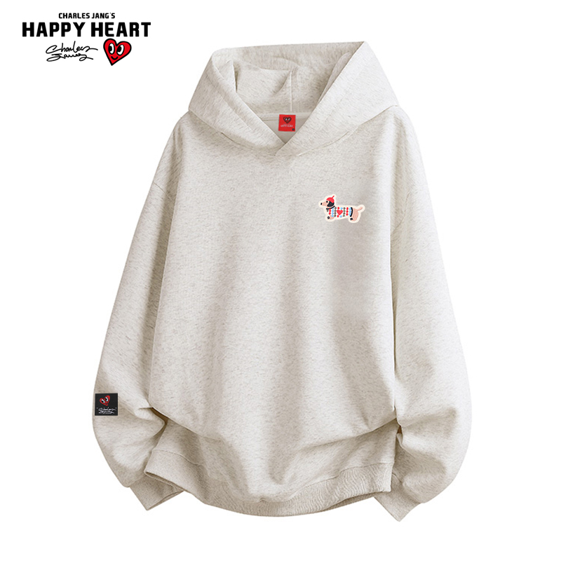 查尔斯桃心腊肠狗印花卫衣男连帽