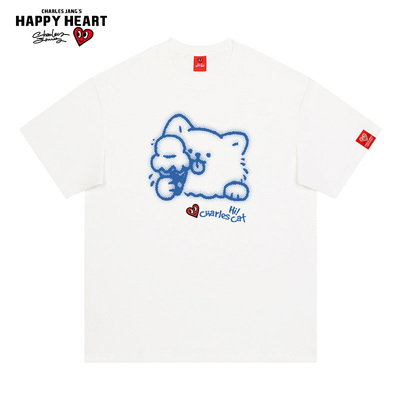 查尔斯桃心 2026年夏季新款冰淇淋小狗印花圆领纯棉休闲短袖t恤男