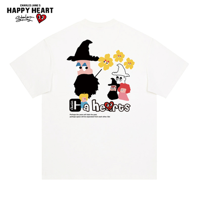 查尔斯桃心 2026年美式卡通印花重磅圆领休闲纯棉短袖t恤男女同款