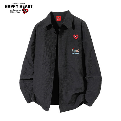 查尔斯桃心肌理感长袖衬衫男外套