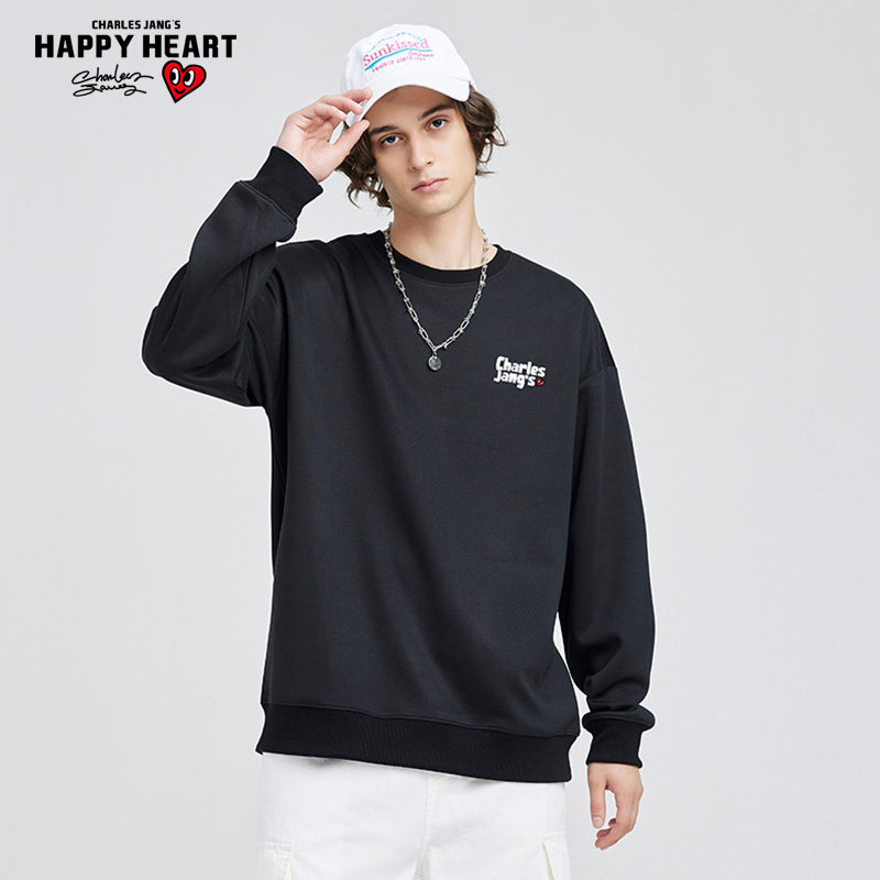 查尔斯桃心 黑色圆领卫衣男秋冬季2025新款加绒加厚字母印花套头,男装,卫衣,淘宝优惠券,粉丝福利购,淘宝优惠卷