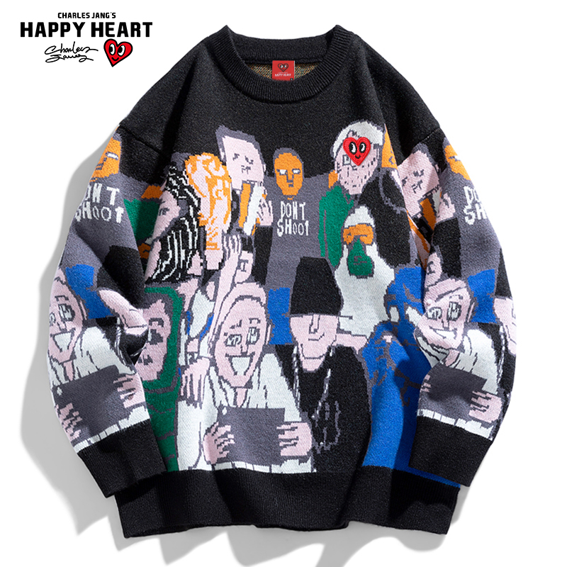 查尔斯桃心爱心圆领毛衣