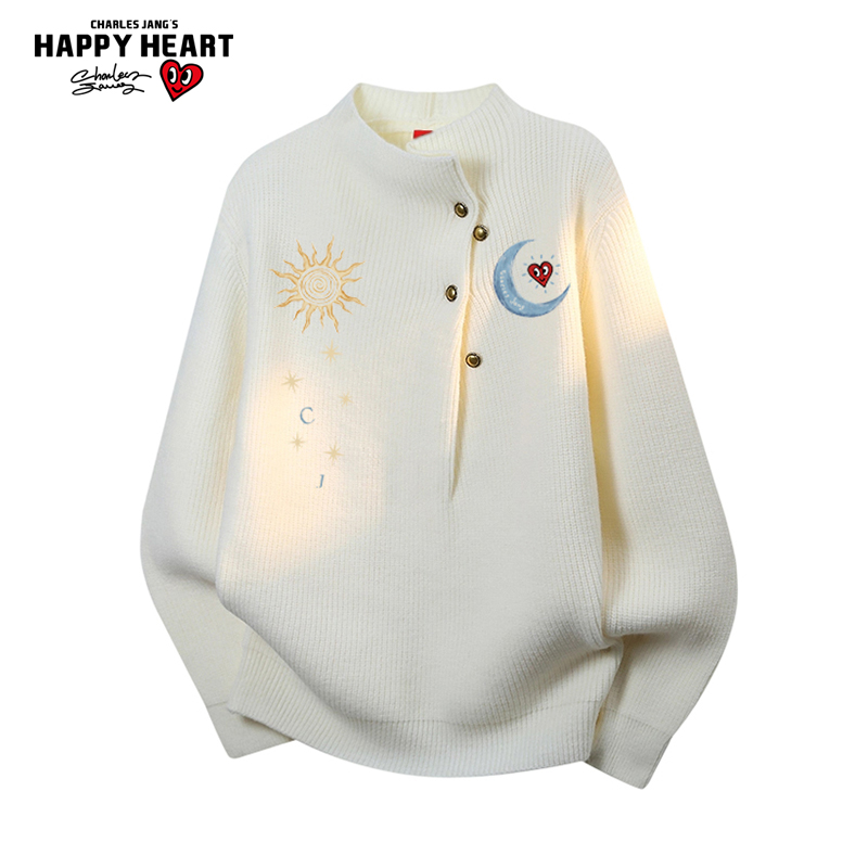 查尔斯桃心半高领印花毛衣男士冬季2025新款
