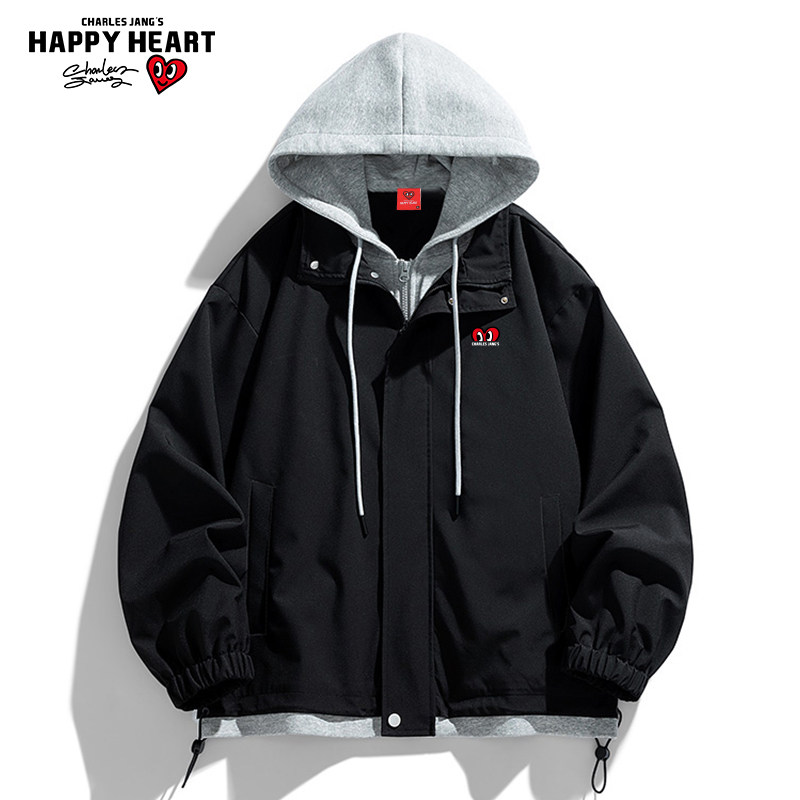 查尔斯桃心 假两件夹克外套男2026春秋季防风防水爱心情侣上衣服