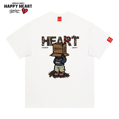 查尔斯桃心纸箱人印花短袖t恤男