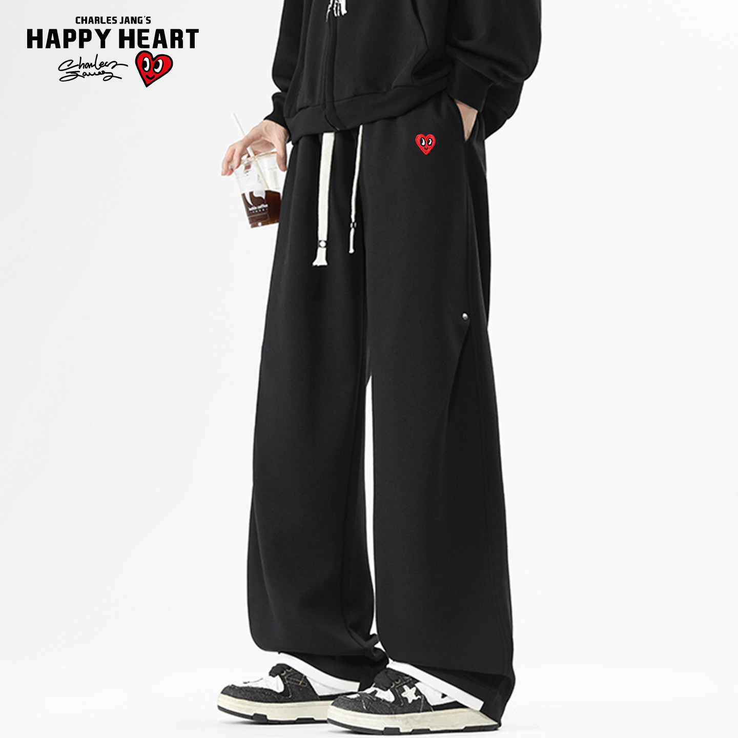 查尔斯桃心美式弯刀卫裤男款春秋季宽松直筒阔腿垂感休闲长裤子女