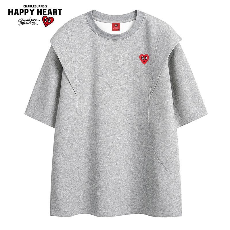 查尔斯桃心 美式解构设计师款廓形短袖T恤男夏季宽松情侣半袖上衣