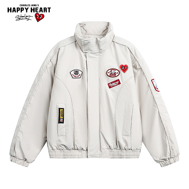 查尔斯桃心美式复古贴标保暖棉服