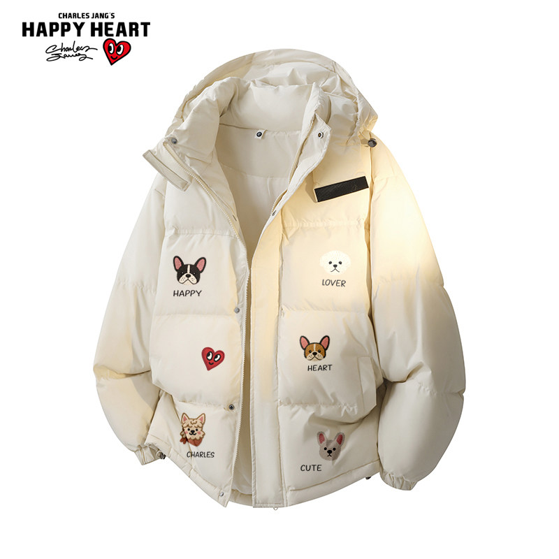 查尔斯桃心趣味小狗印花羽绒服男女2025新款冬季保暖加厚连帽外套,男装,羽绒服,淘宝优惠券,粉丝福利购,淘宝优惠卷