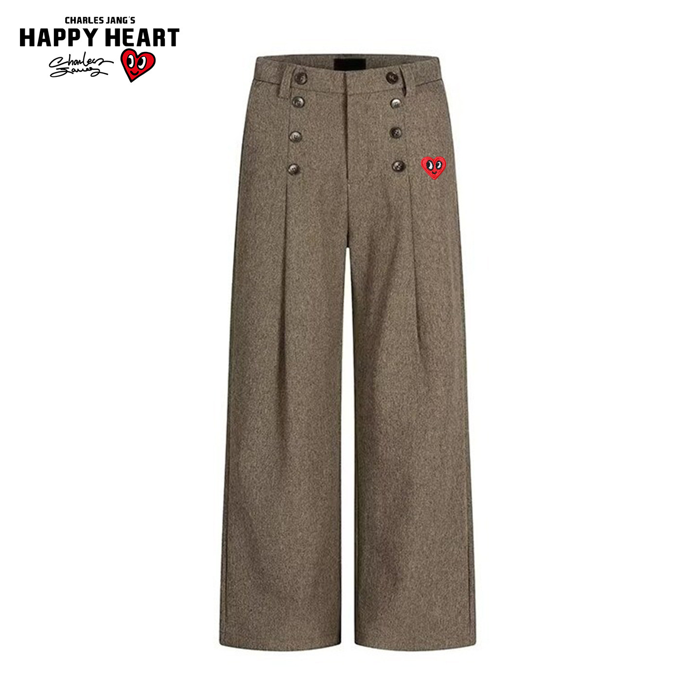 查尔斯桃心复古老钱风排扣打褶美拉德休闲西裤男女春上新垂感长裤