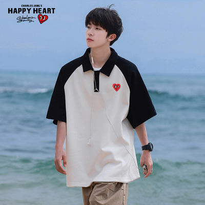 查尔斯桃心拼色短袖POLO衫男