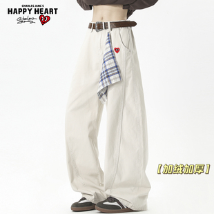 查尔斯桃心美式解构方巾弯刀工装裤男春秋冬季加绒宽松阔腿休闲裤