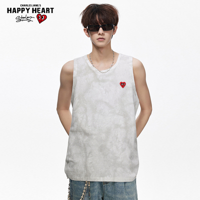 查尔斯桃心美式扎染坎肩背心男