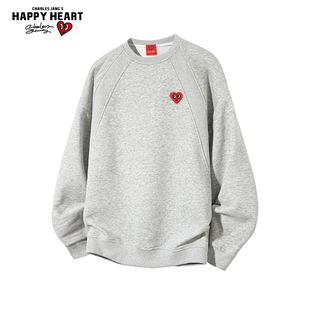查尔斯桃心美式解构圆领春秋季新款卫衣男女宽松百搭情侣潮牌上衣