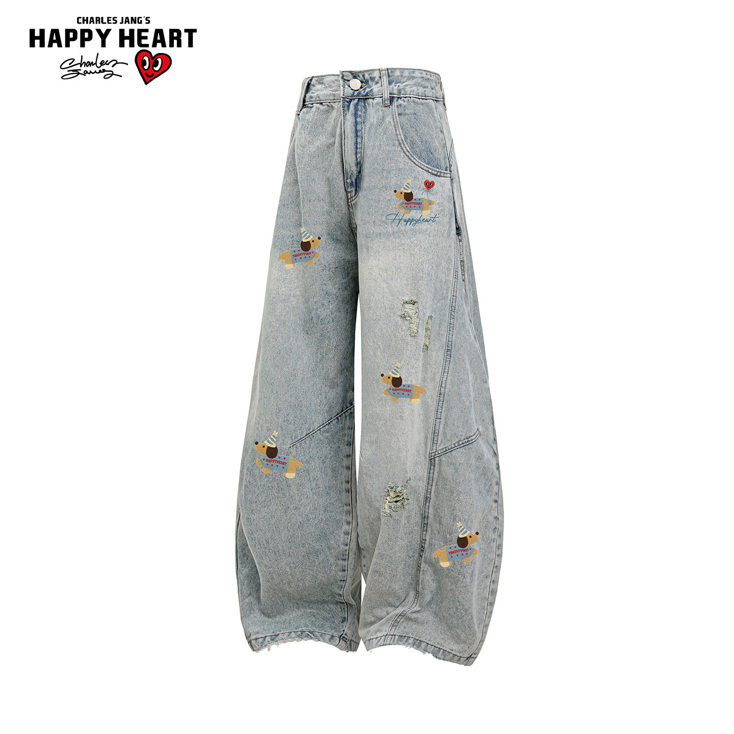 查尔斯桃心美式腊肠狗破洞牛仔裤男春秋宽松复古直筒阔腿弯刀裤子,男装,牛仔裤,淘宝优惠券,粉丝福利购,淘宝优惠卷