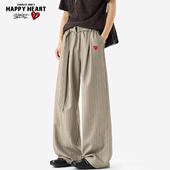 查尔斯桃心老钱风条纹垂感西裤 子 宽松直筒阔腿休闲长裤 男春季 新款