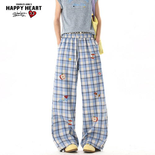 查尔斯桃心美式格子阔腿休闲裤男