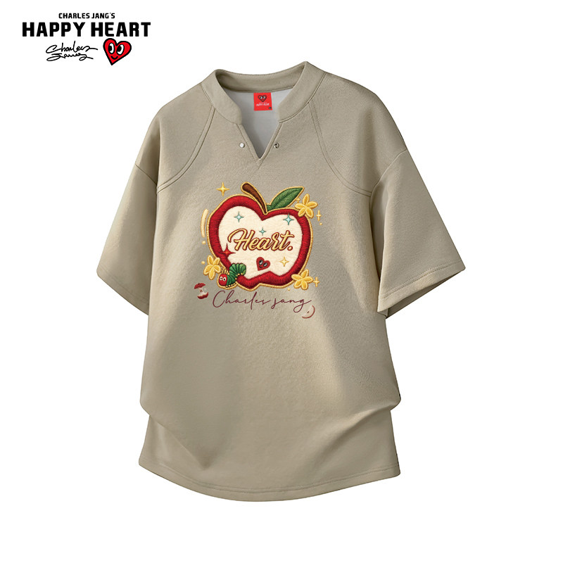 查尔斯桃心苹果印花v领解构宽松短袖T恤男女新款夏季休闲潮牌上衣,男装,T恤,淘宝优惠券,粉丝福利购,淘宝优惠卷