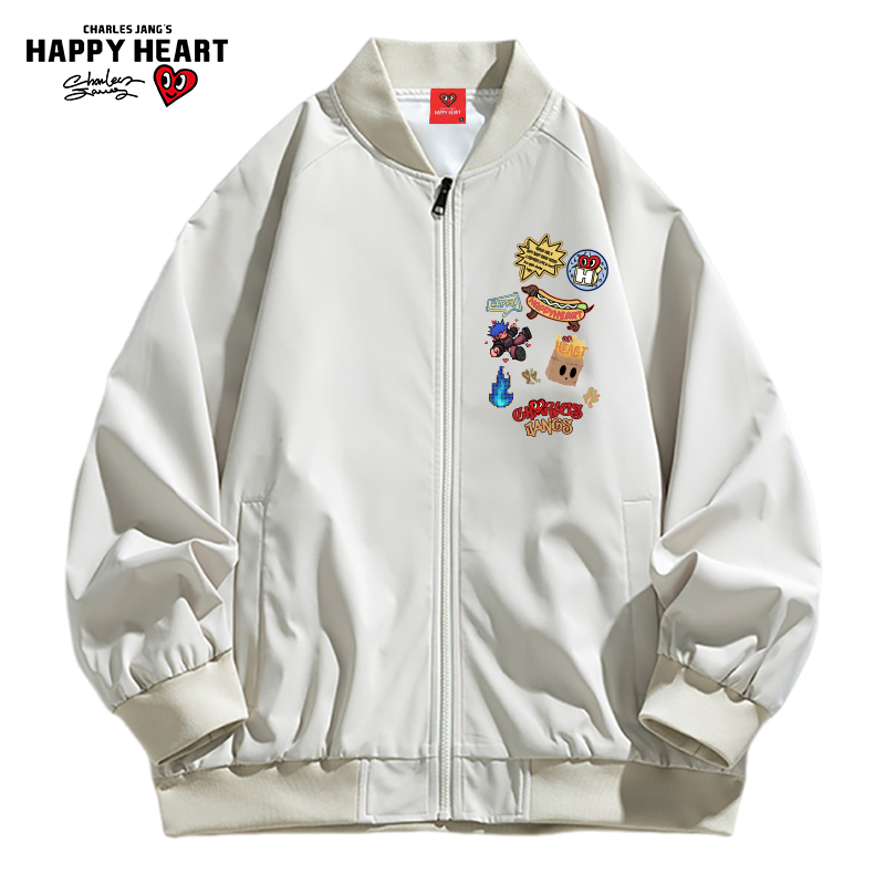 查尔斯桃心美式动漫印花夹克
