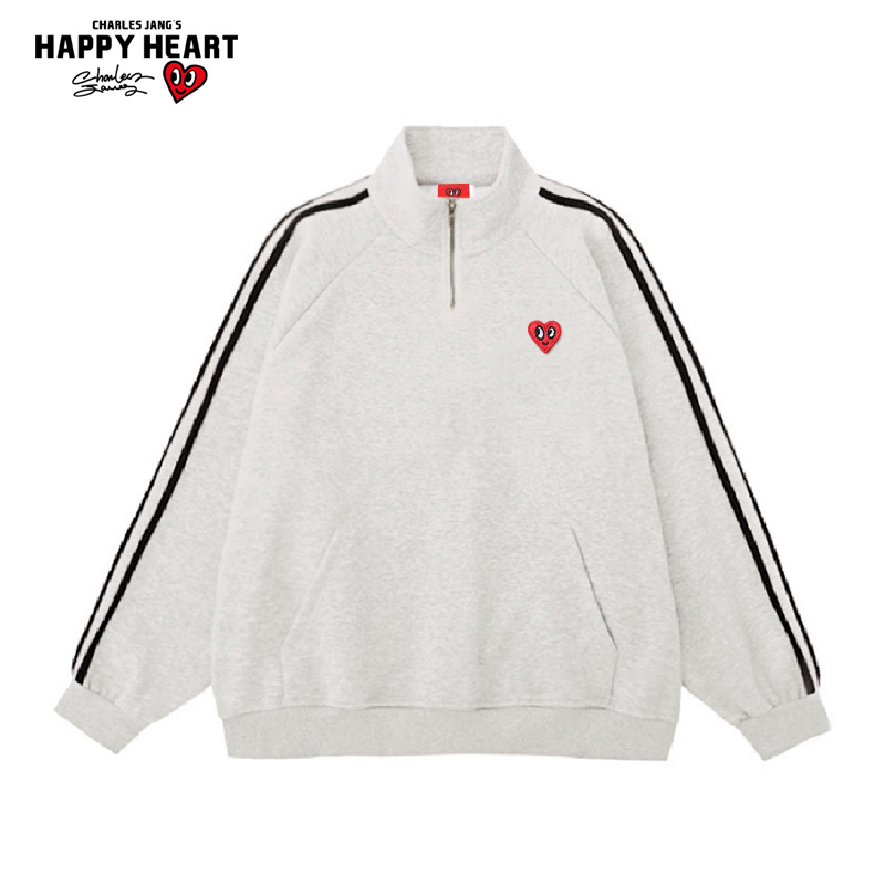 查尔斯桃心半拉链条纹立领卫衣男