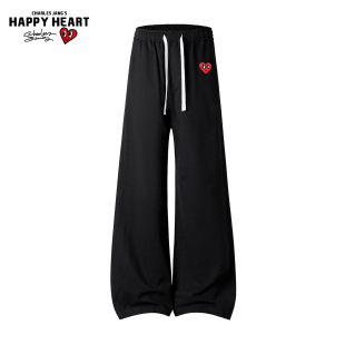 纯色阔腿弯刀裤 美式 潮 春秋宽松垂感抽绳工装 查尔斯桃心纯棉休闲裤