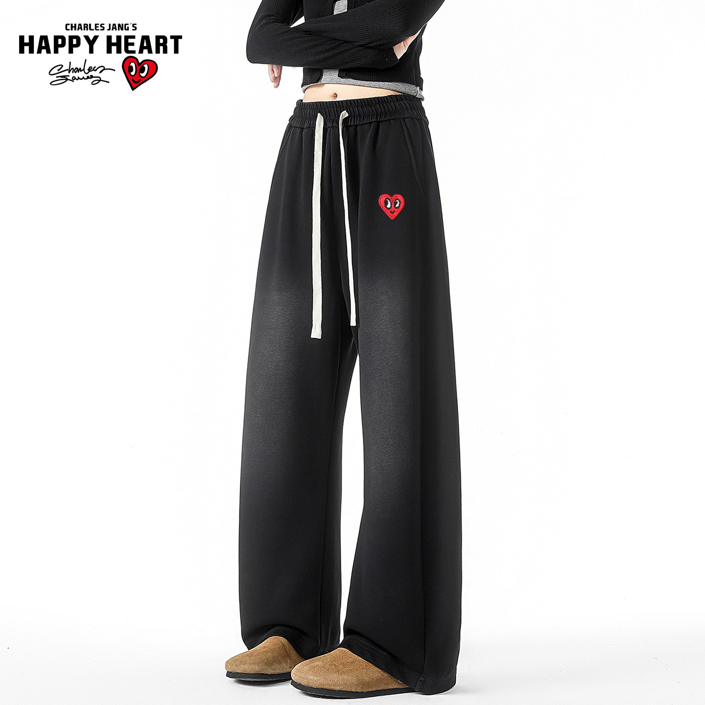 查尔斯桃心美式磨白裤子男女春秋季新款宽松阔腿直筒垂感休闲长裤,男装,休闲裤,淘宝优惠券,粉丝福利购,淘宝优惠卷