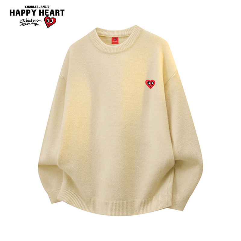 查尔斯桃心绵羊绒圆领毛衣